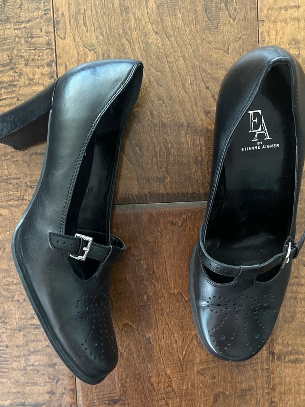 Vintage 90’s Etienne Aigner black leather retro Mary Jane Oxford pumps Sz. 7 - Picture 2 of 7